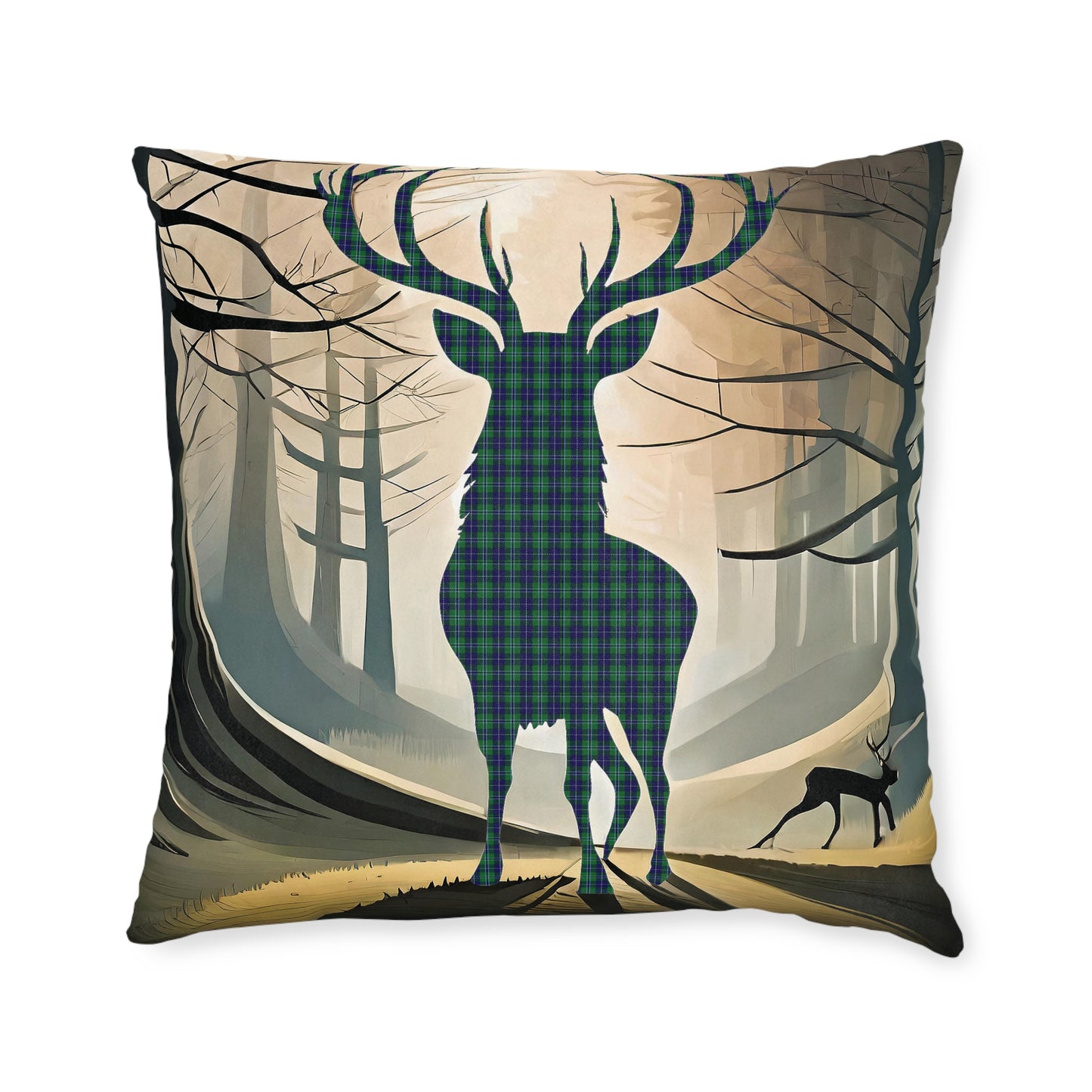 Reversible Square Cushion : Stag / Scotland Map - Douglas Tartan, Various Sizes