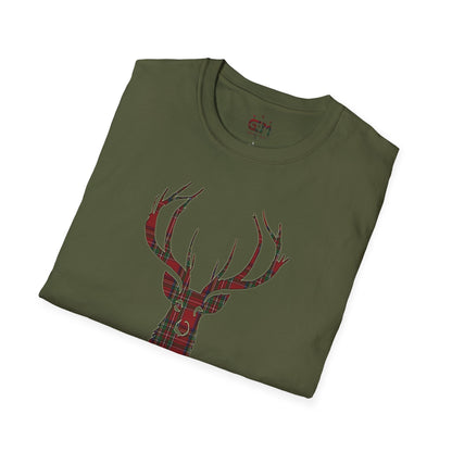 Tartan Stag Softstyle T-Shirt - Stewart Royal Tartan, Unisex Tee, Scottish Scenery, Various Colours