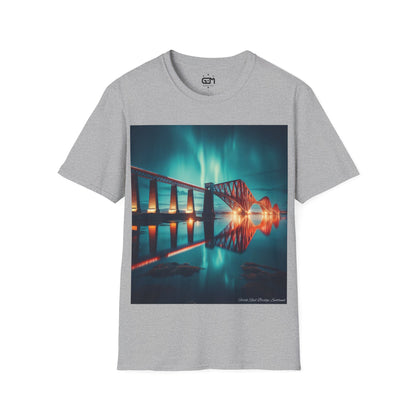 Forth Rail Bridge with Northern Lights Softstyle T-Shirt, Unisex Tee, Scotland Shirt, Scottish Landmark, Nature, Scenery, Various Colours