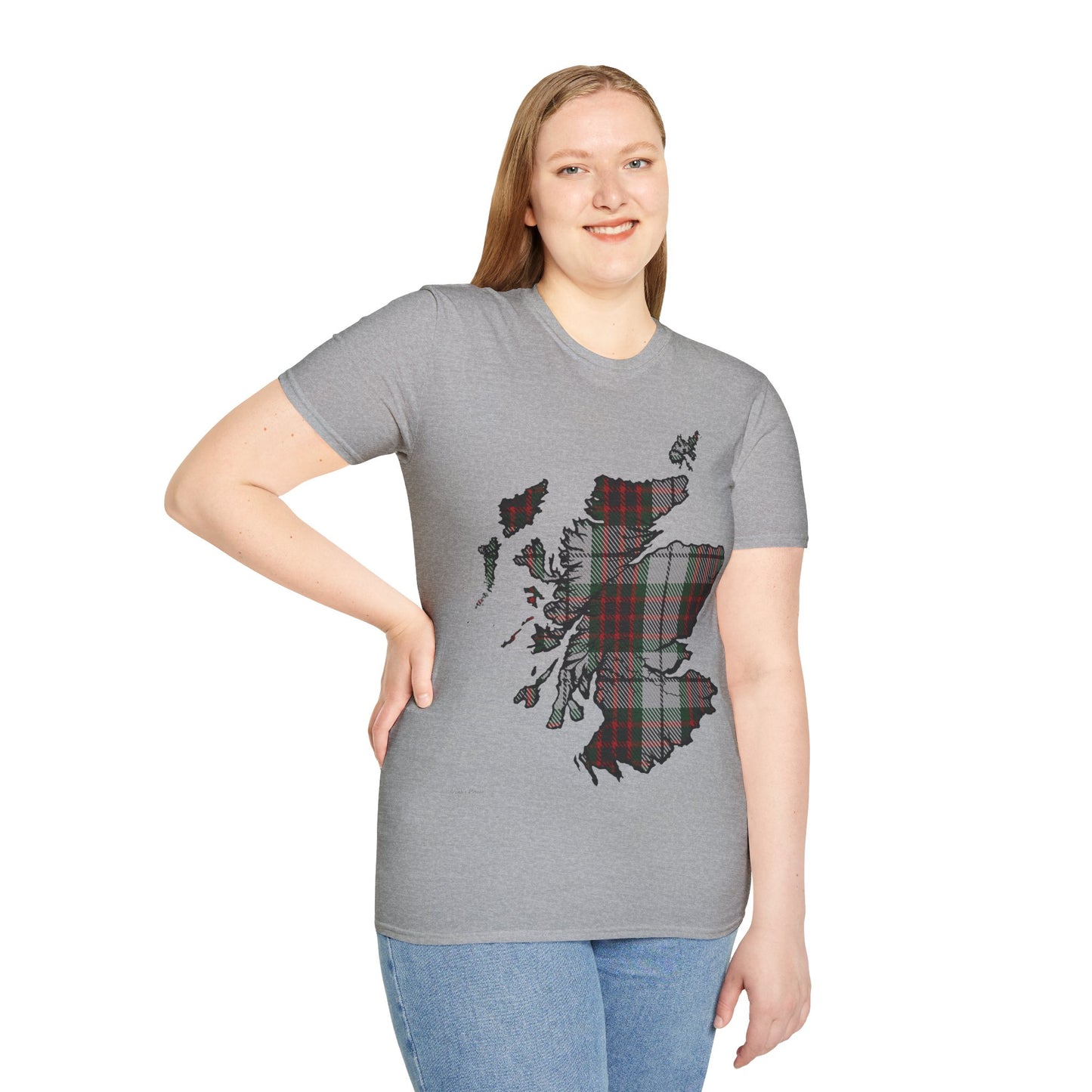 Scotland Tartan Map Softstyle Unisex T-Shirt, Fraser Dress Tartan, Various Colours