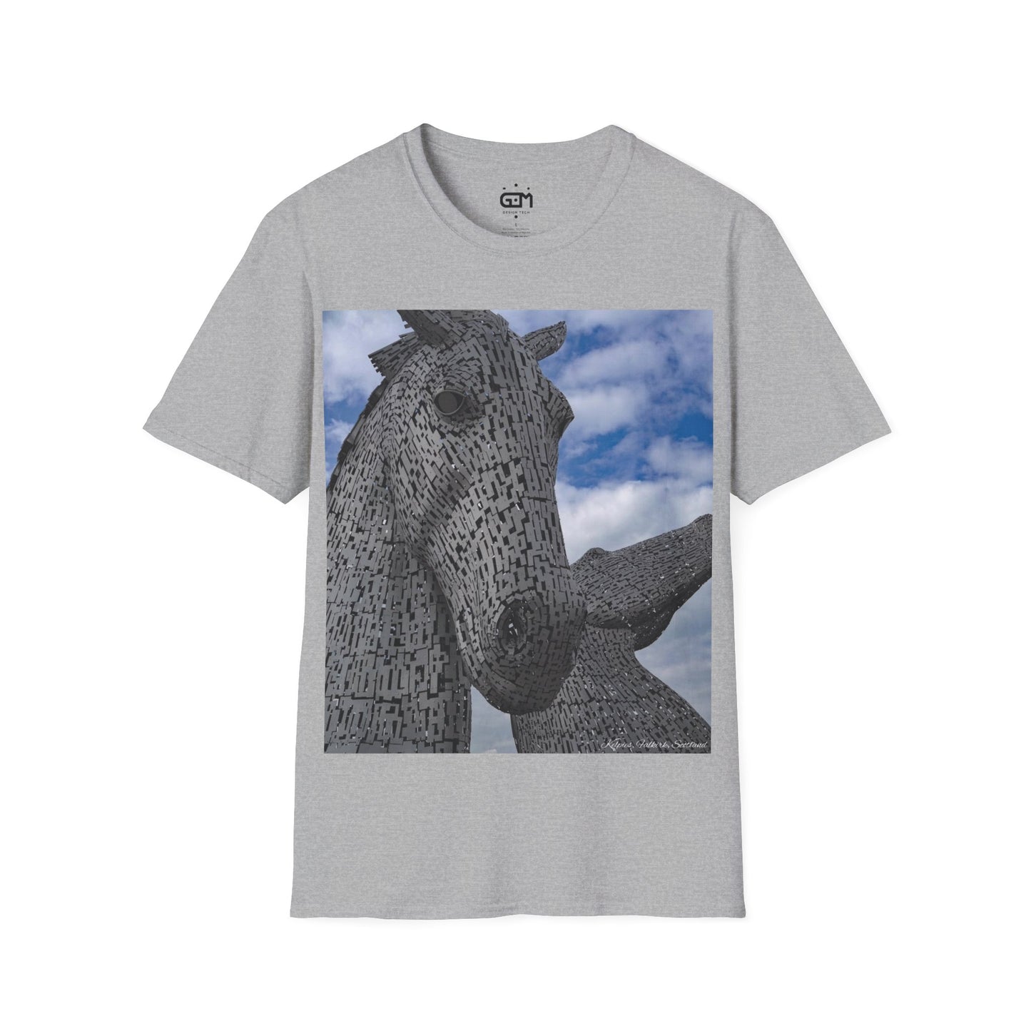 Kelpies Photo Softstyle T-Shirt, Unisex Tee, Scotland Shirt, Scottish Landmark, Nature, Scenery, Various Colours