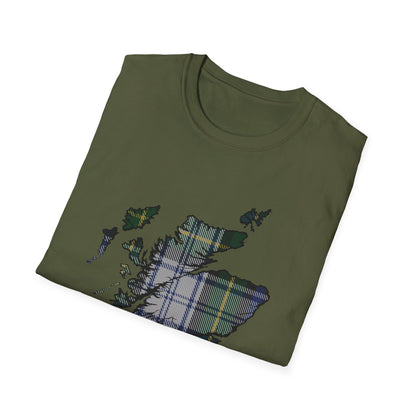 Tartan Scotland Map Softstyle Unisex T-Shirt - Gordon Dress Tartan Tee