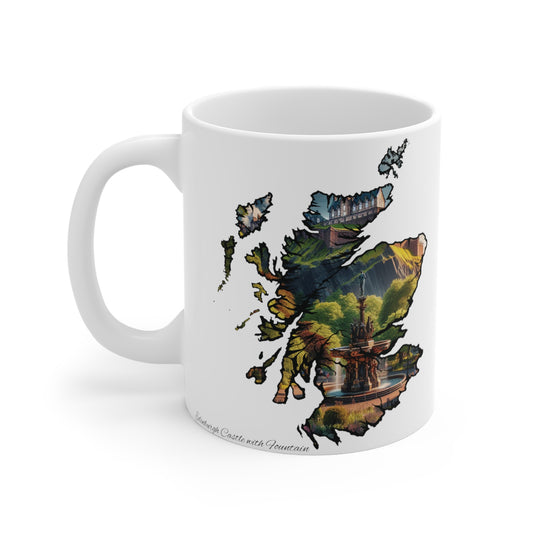 Scotland Map Mug 11oz, Edinburgh Castle with Ross Fountain