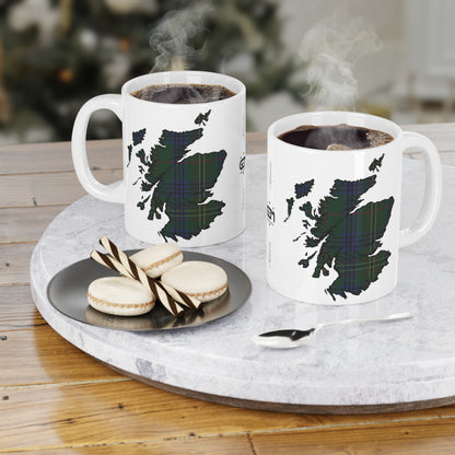 Scotland Tartan Map Mug - Kennedy Tartan, Various Sizes