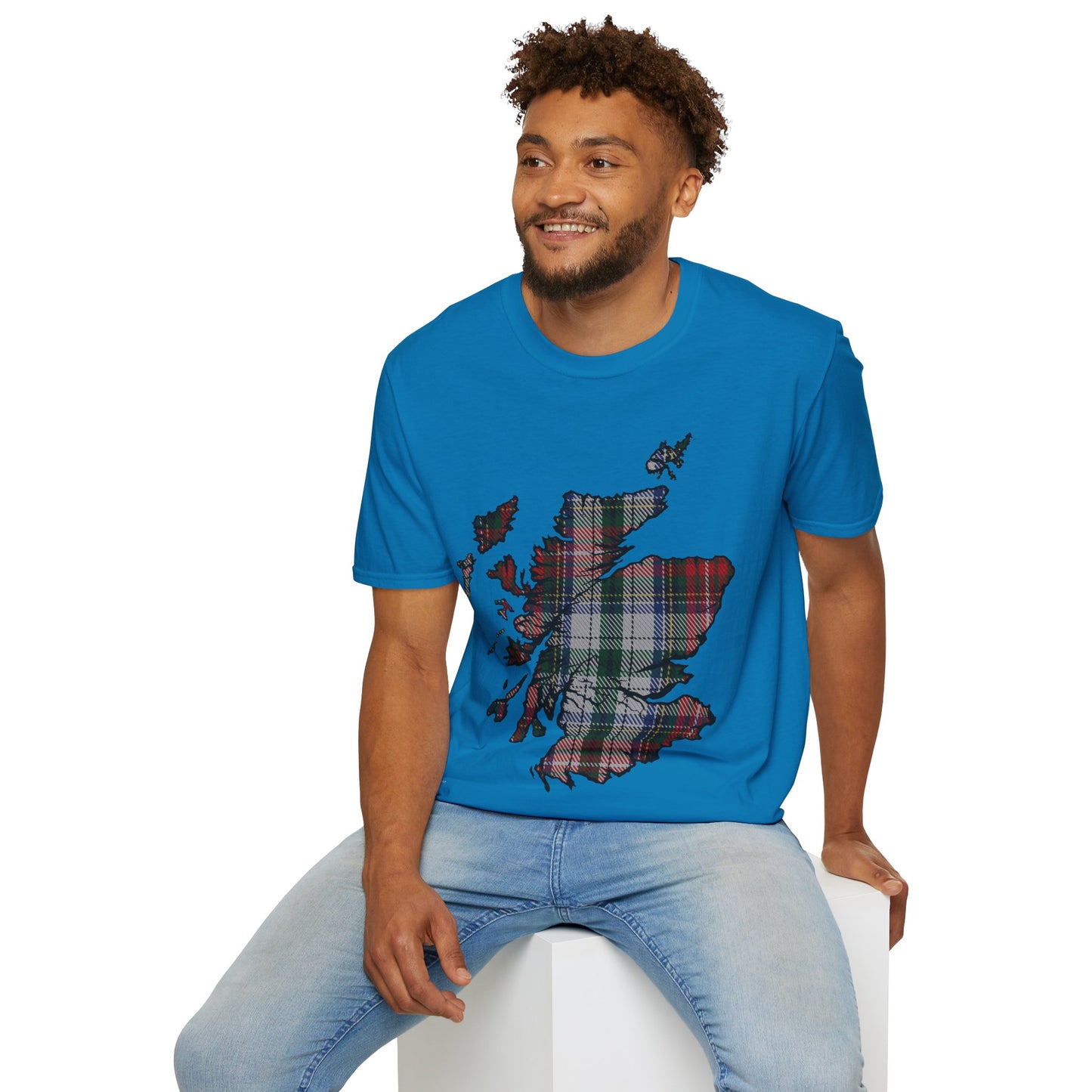 Scotland Tartan Map Softstyle Unisex T-Shirt, Stewart Tartan, Various Colours