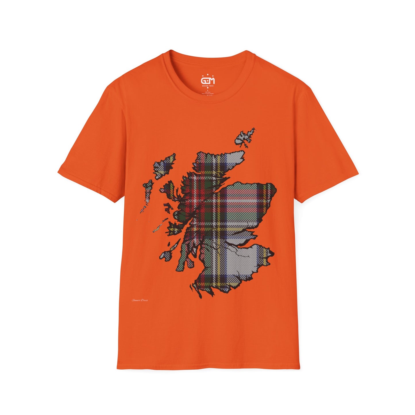 Scotland Tartan Map Softstyle Unisex T-Shirt, Stewart Dress Tartan, Various Colours