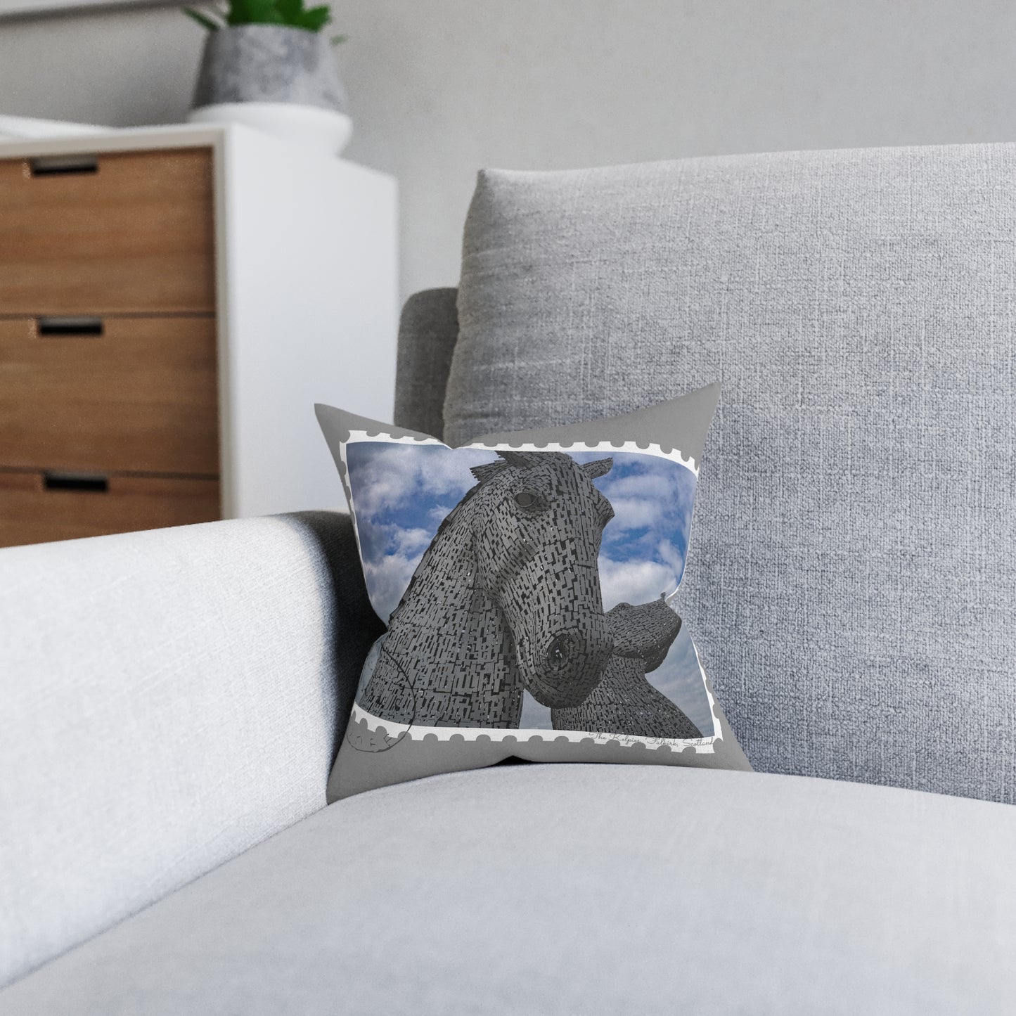 The Kelpies Photo Stamp Square Cushion, Various Sizes