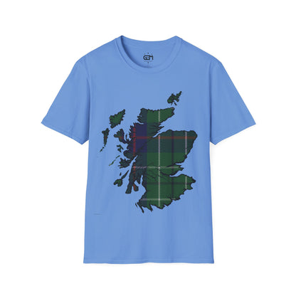 Scotland Tartan Map Softstyle Unisex T-Shirt, Duncan Tartan, Various Colours