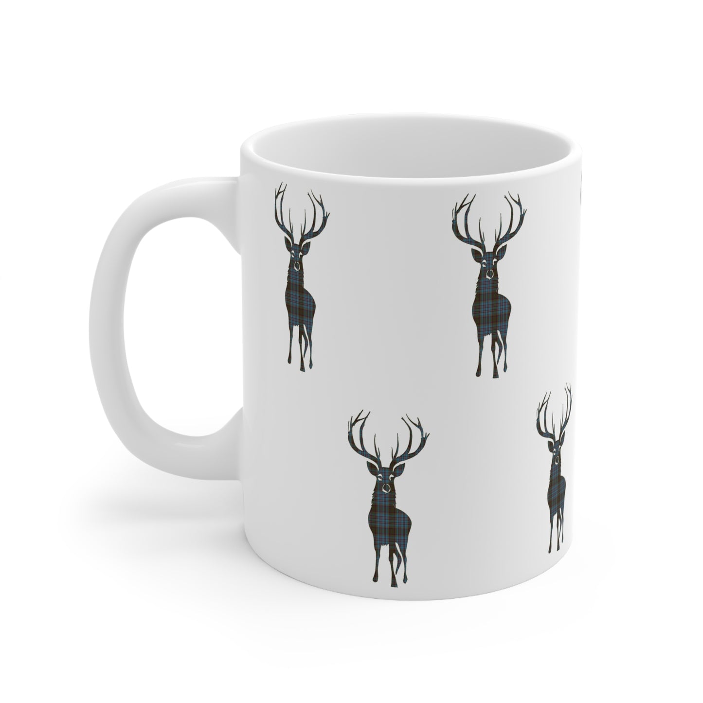 Tartan Stag Mug - Anderson Tartan, Coffee Cup, Tea Cup, Scotland, White