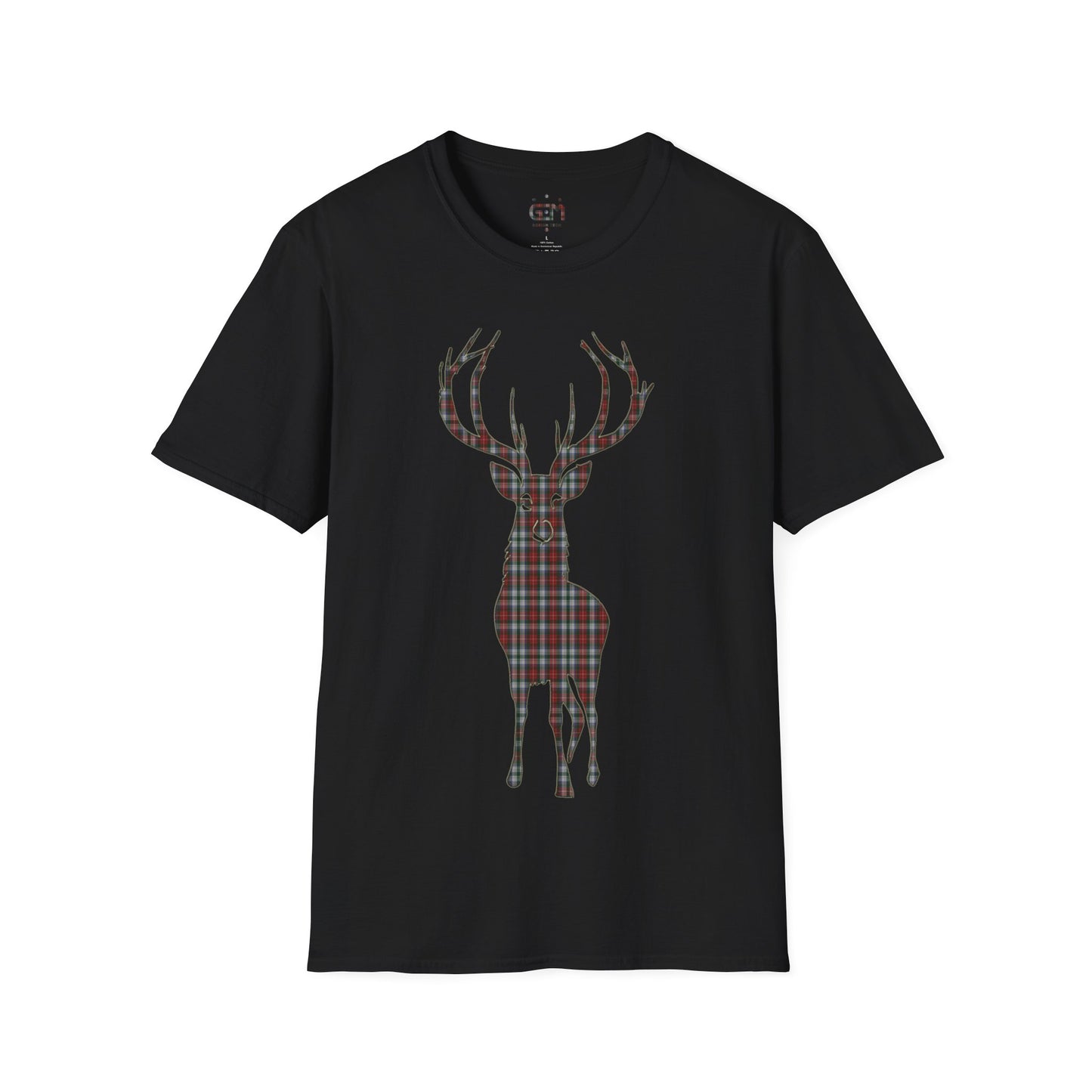 Tartan Stag Softstyle T-Shirt - Stewart Tartan, Unisex Tee, Scottish Scenery, Various Colours