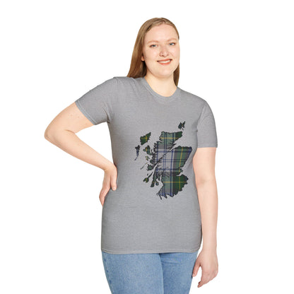 Scotland Tartan Map Softstyle Unisex T-Shirt - Gordon Dress Tartan Tee