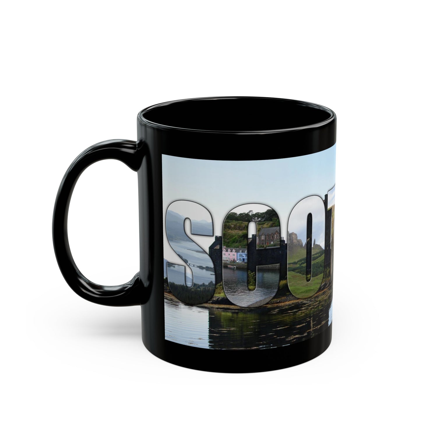 Eilean Donan Castle Scotland Mug, Coffee Cup, Tea Cup, Scottish Art, Scottish Landmarks, Scottish Nature, Black