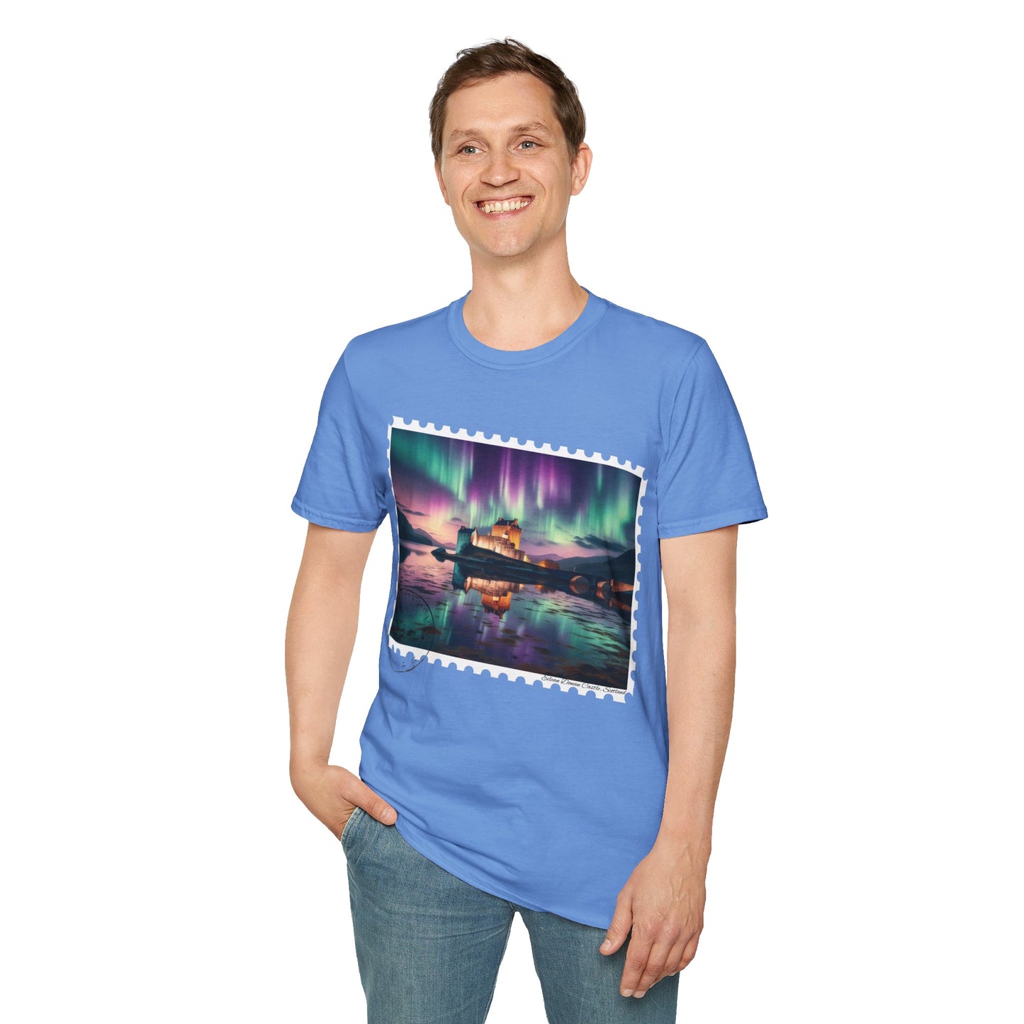 Postcard Eilean Donan Castle Art Softstyle T-Shirt, Unisex Tee, Scotland Shirt, Various Colours