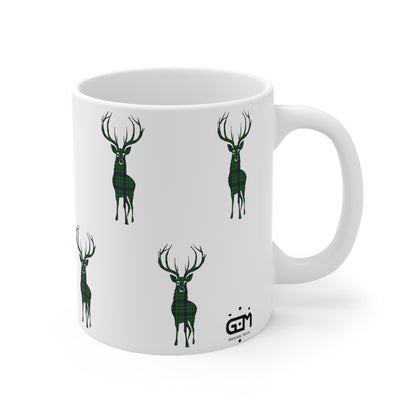 Tartan Stag Mug - Duncan Tartan, Coffee Cup, Tea Cup, Scotland, White