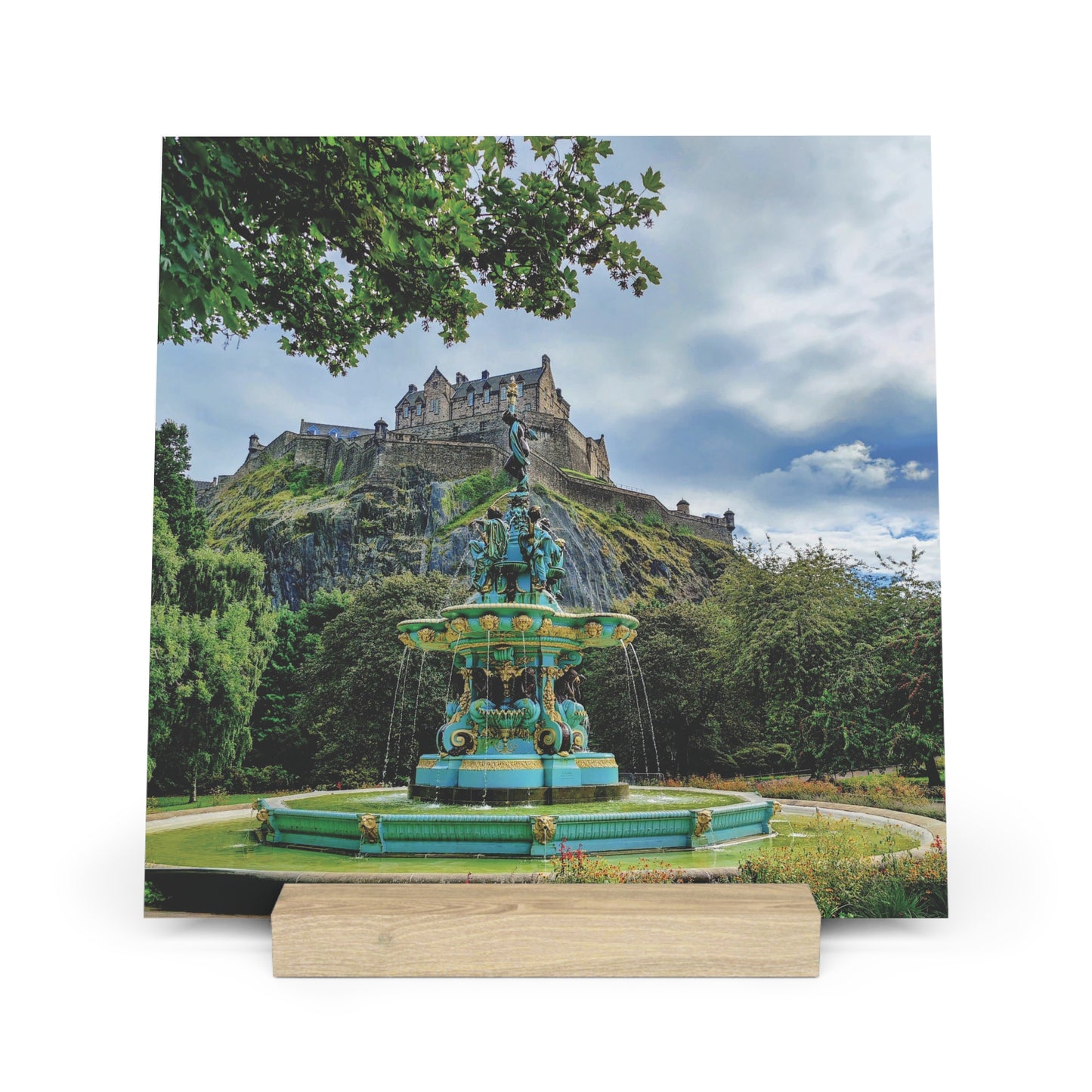 Photo Collection Gallery Stand Ross Fountain & Edinburgh Castle, Oak Picture Stand, Scotland Art, Scenery, Landmarks, Various Sizes