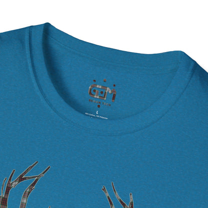 Tartan Stag Softstyle T-Shirt - Fraser Tartan, Unisex Tee, Scottish Scenery, Various Colours