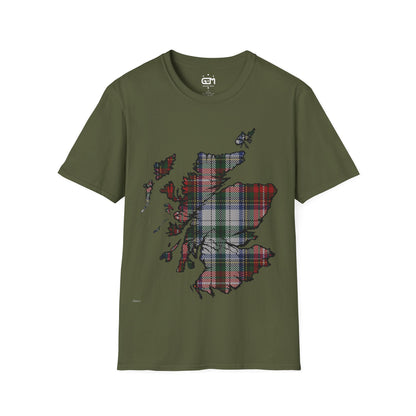 Scotland Tartan Map Softstyle Unisex T-Shirt, Stewart Tartan, Various Colours