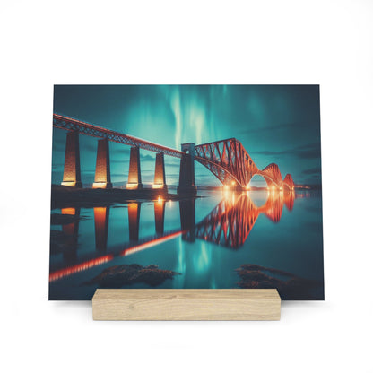 Forth Rail Bridge Northern Lights Gallery Stand, Oak Picture Stand, Scotland Art, Paysage, Points de repère, Différentes tailles