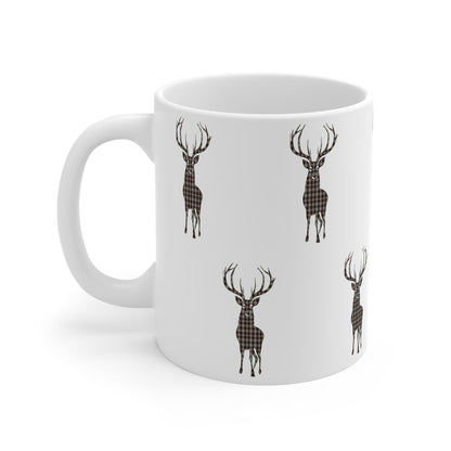 Tartan Stag Mug - Fraser Tartan, Coffee Cup, Tea Cup, Scotland, White