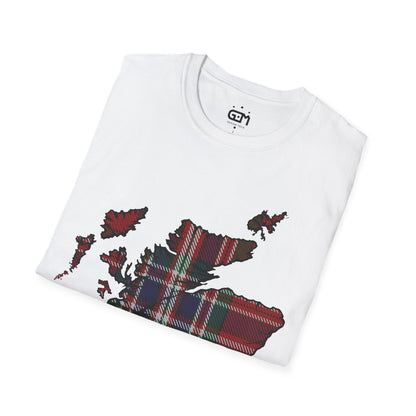 Scotland Tartan Map Softstyle Unisex T-Shirt, MacFarlane Tartan, Various Colours