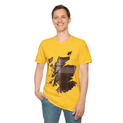 Scotland Tartan Map Softstyle Unisex T-Shirt, MacPherson Tartan, Various Colours