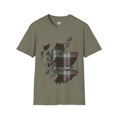 Scotland Tartan Map Softstyle Unisex T-Shirt, Fraser Dress Tartan, Various Colours