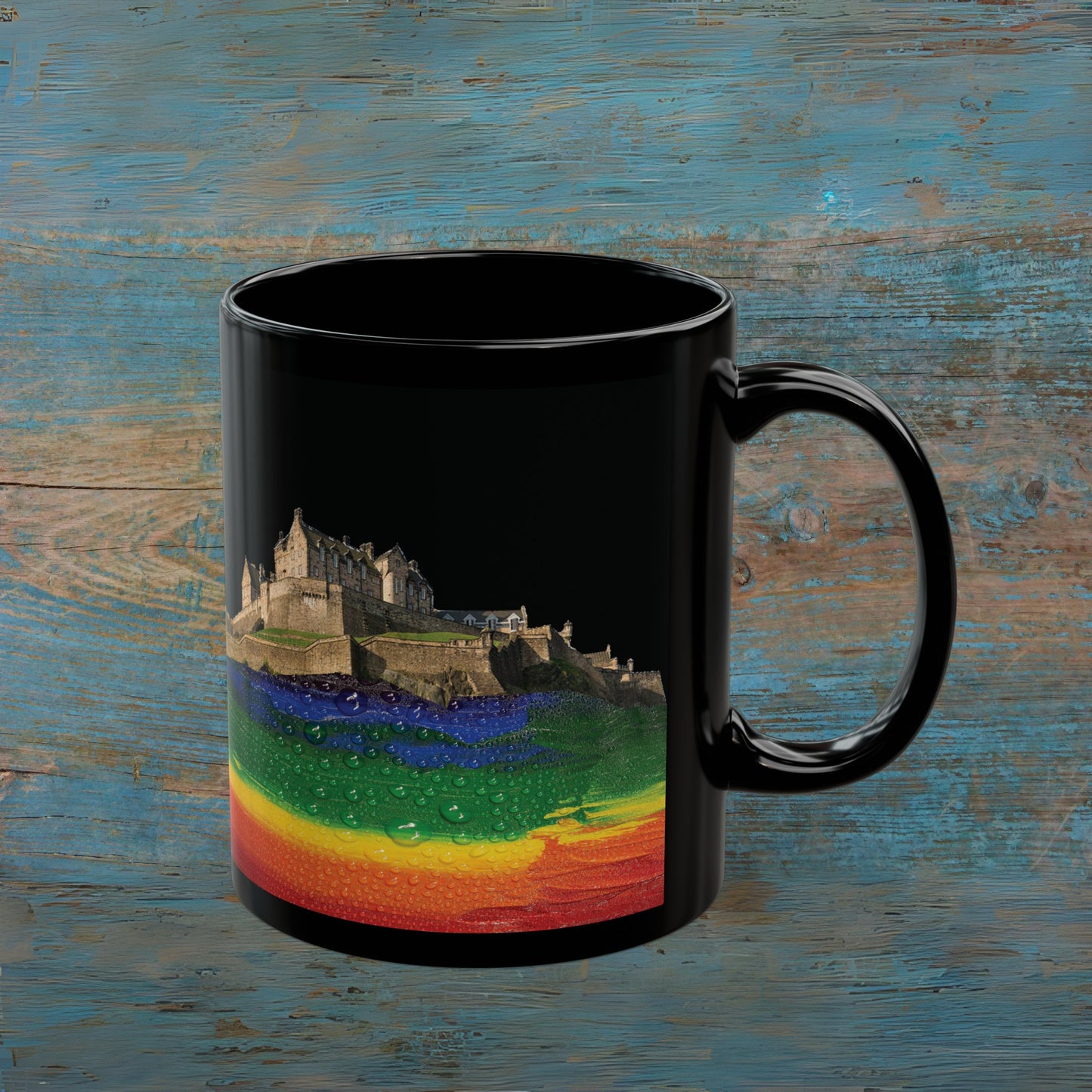 Pride Rain Rock Edinburgh Castle Photo Mug, Black