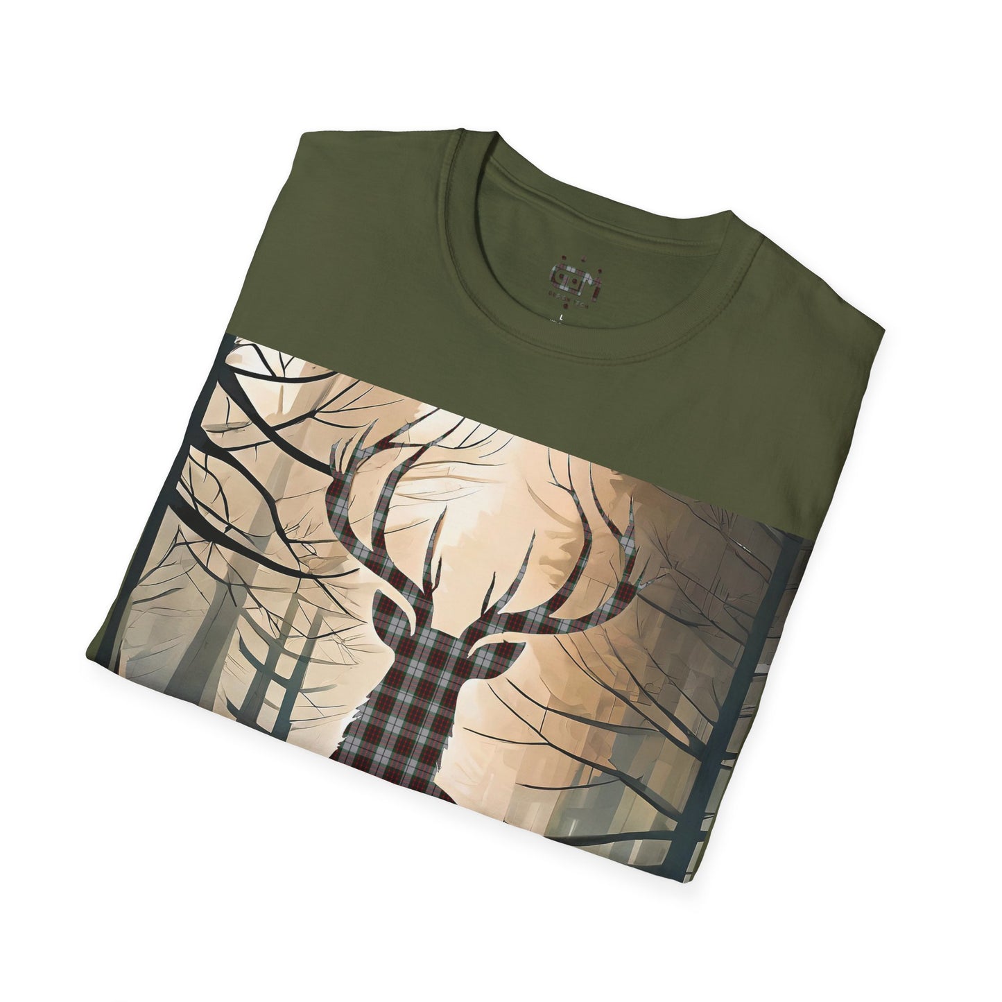 Stag Tartan Silhouette Softstyle T-Shirt - Fraser Tartan, Unisex Tee, Scottish Scenery, Various Colours