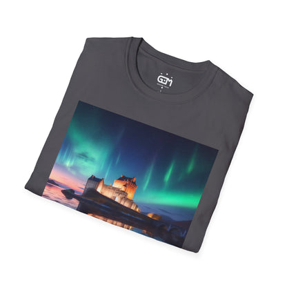 Eilean Donan Castle with Northern Lights Softstyle Unisex T-Shirt, Scotland Tee