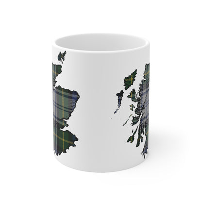 Gordon Dress Tartan Scotland Map Mug, Coffee Cup, Tea Cup, Scotland, White