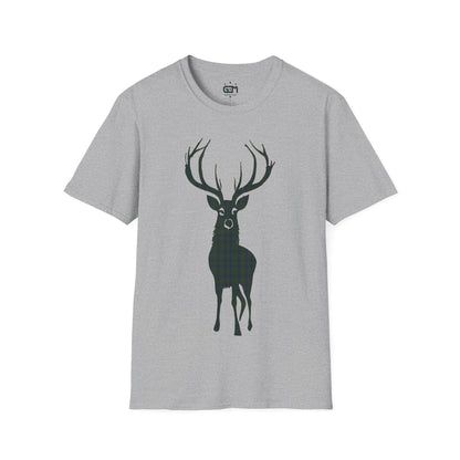 Tartan Stag Softstyle T-Shirt - Kennedy Tartan, Unisex Tee, Scottish Scenery, Various Colours