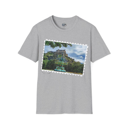 Postcard Ross Fountain & Edinburgh Castle Photo Softstyle T-Shirt, Unisex Tee, Scotland Shirt, Various Colours