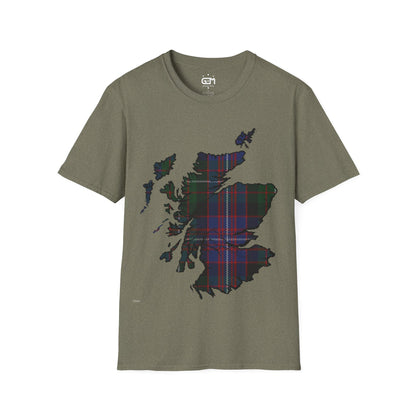 Scotland Tartan Map Softstyle Unisex T-Shirt, Rankin Tartan, Various Colours