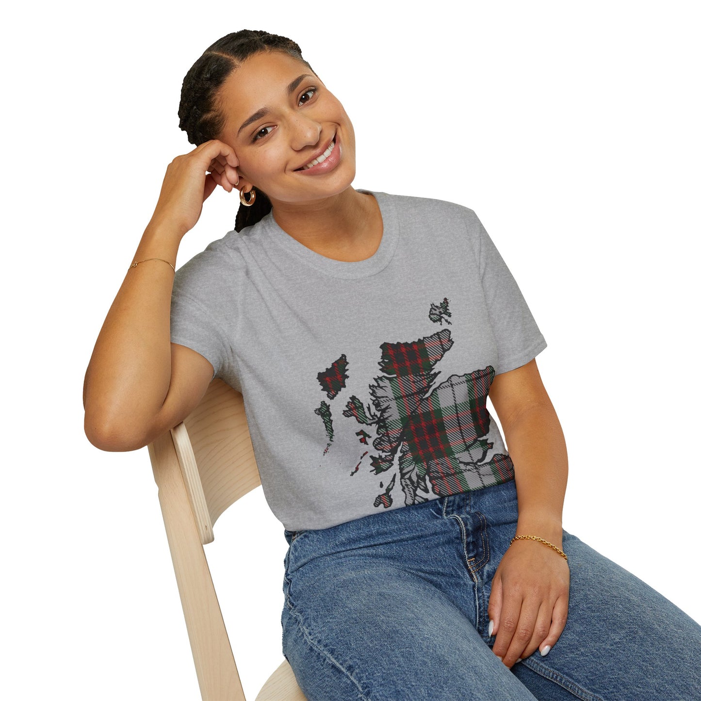 Scotland Tartan Map Softstyle Unisex T-Shirt, Fraser Dress Tartan, Various Colours