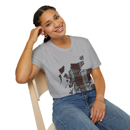 Scotland Tartan Map Softstyle Unisex T-Shirt, Fraser Dress Tartan, Various Colours