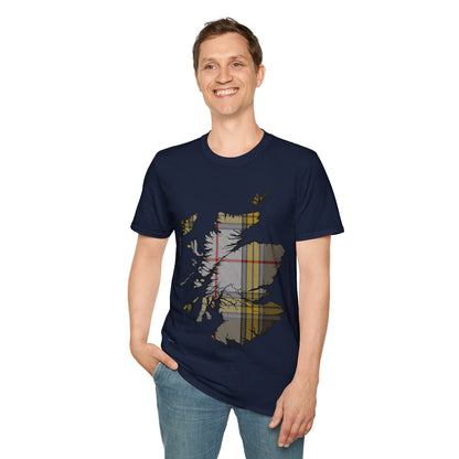 Scotland Tartan Map Softstyle Unisex T-Shirt, Buchanan Dress Tartan, Various Colours