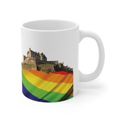 Pride Flag Rock Edinburgh Castle Photo Mug, White