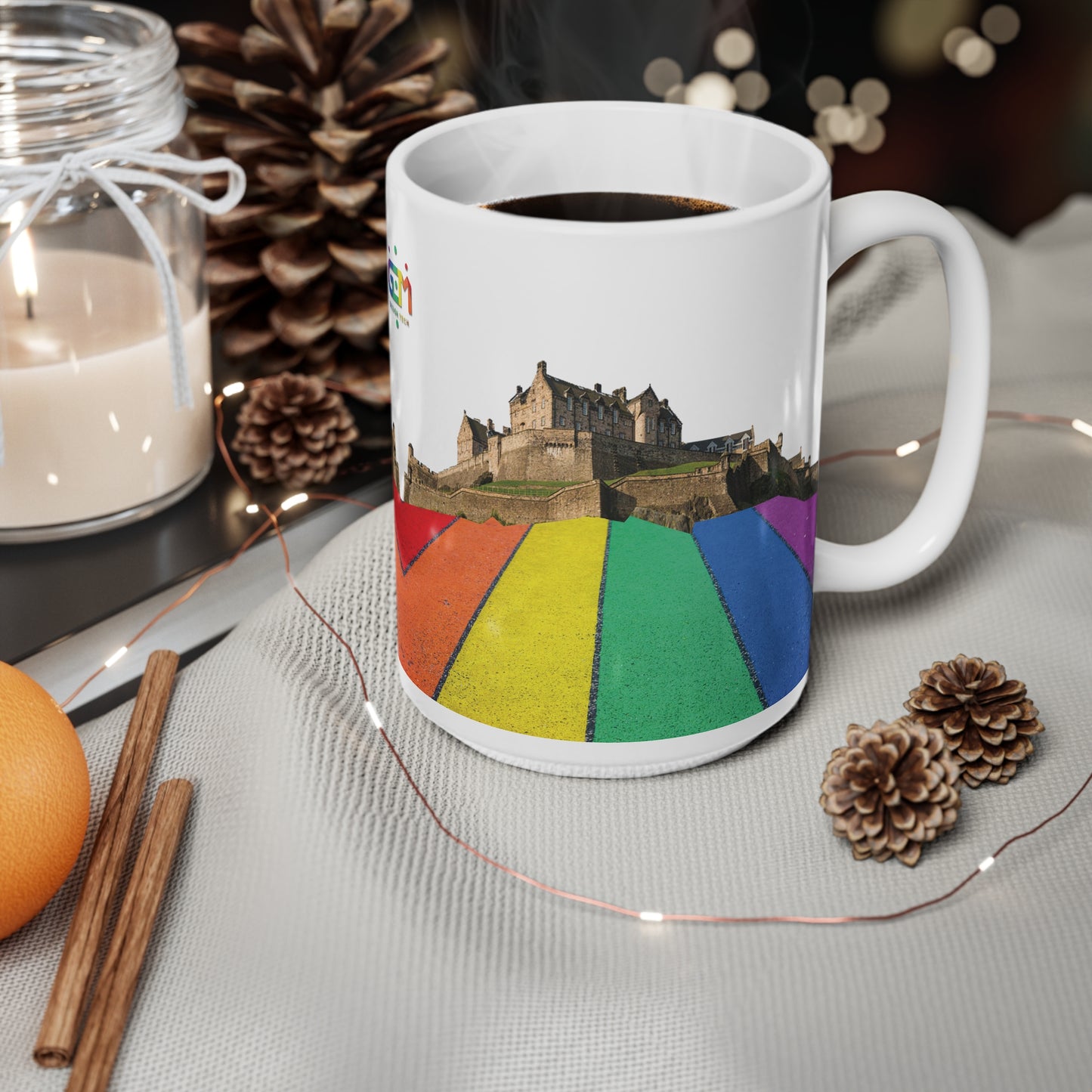 Pride Road Rock Edinburgh Castle Photo Mug, White