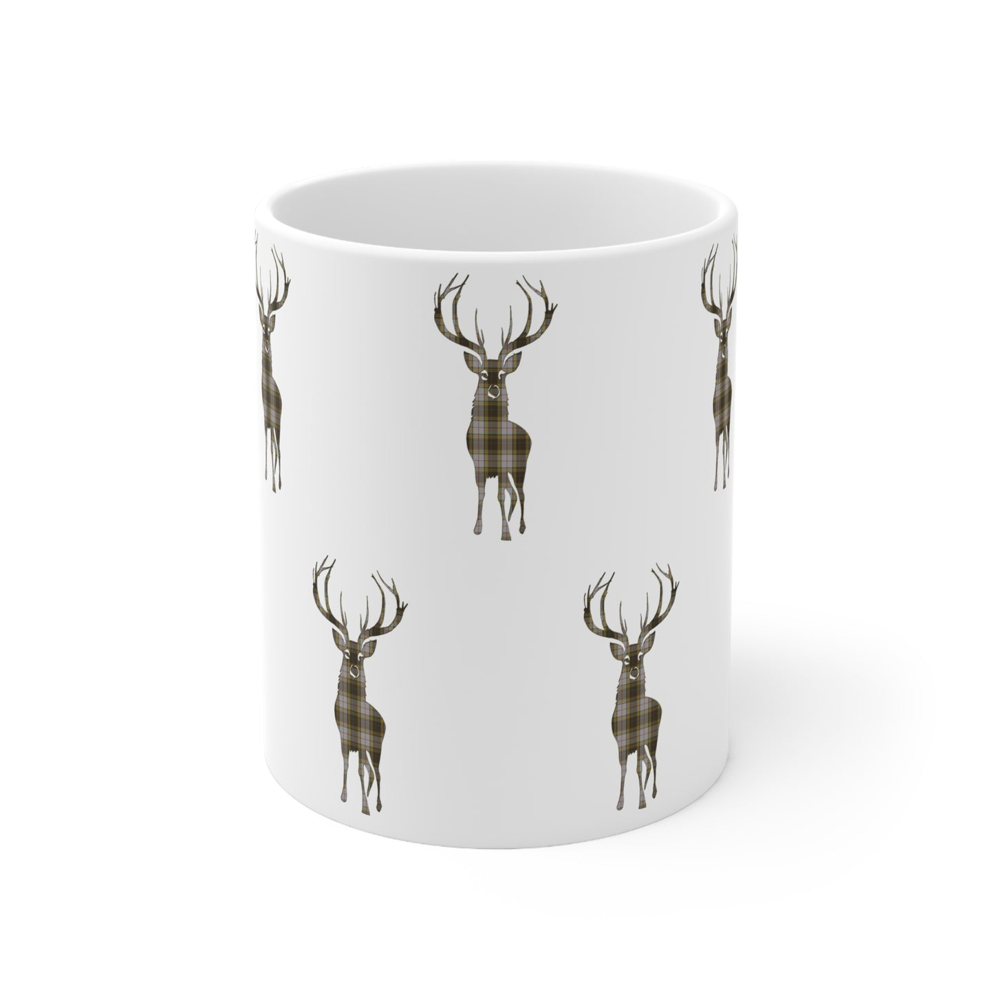 Tartan Stag Mug - Buchanan Tartan, Coffee Cup, Tea Cup, Scotland, White