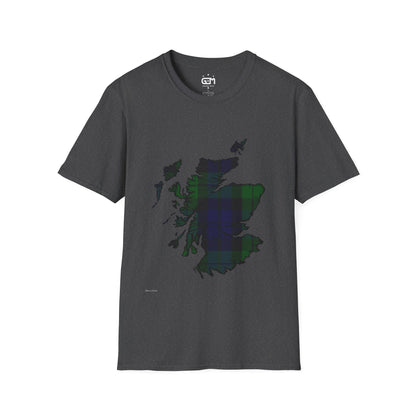 Scotland Tartan Map Softstyle Unisex T-Shirt - Black Watch Tartan Tee