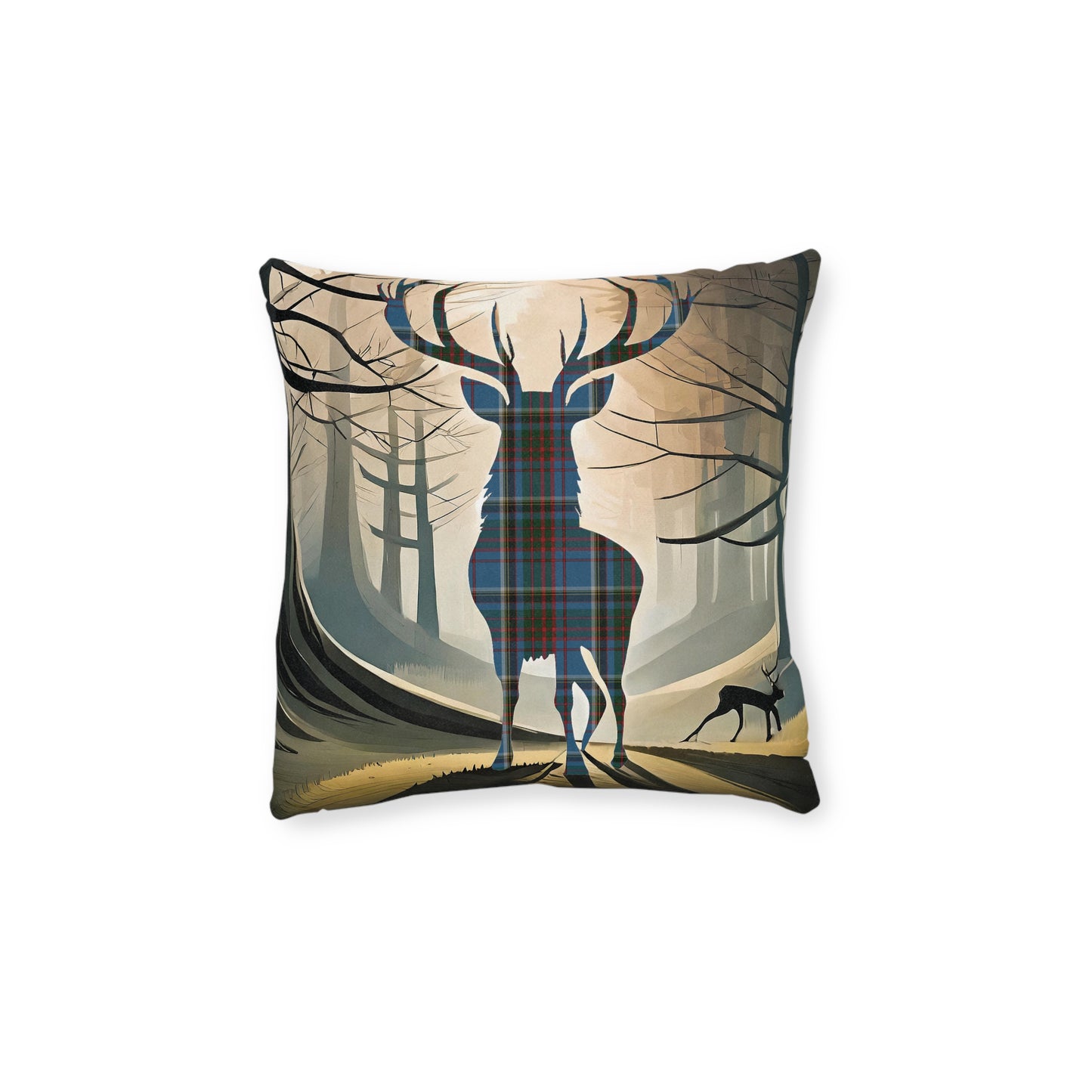 Reversible Square Cushion : Stag / Scotland Map - Anderson Old Tartan, Various Sizes