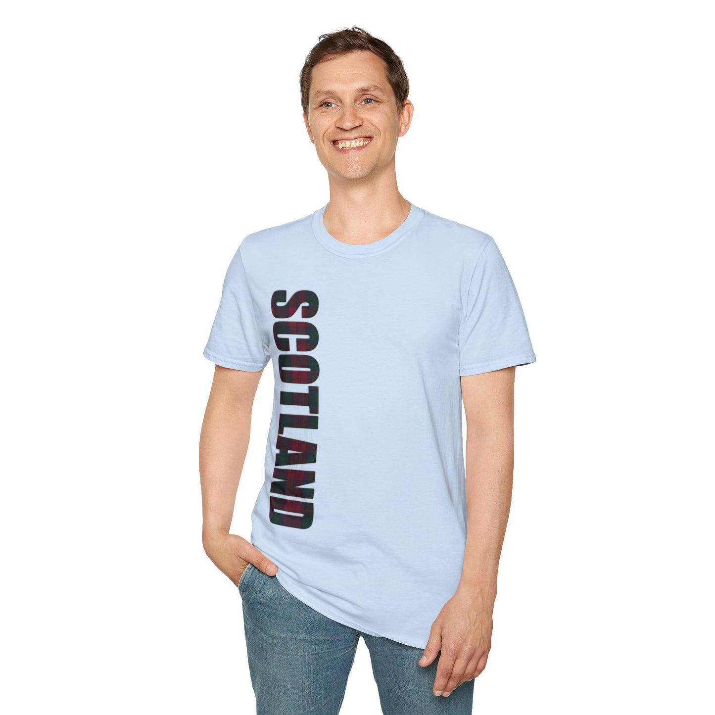 Scotland Lettering Tartan Softstyle Unisex T-Shirt, Lindsay Tartan Tee