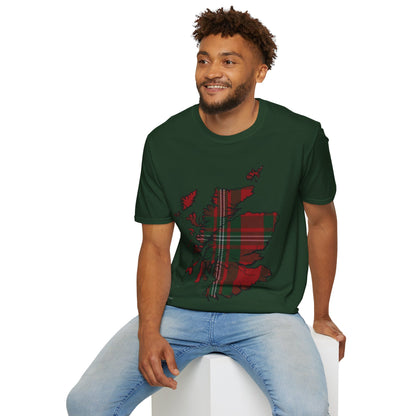 Scotland Tartan Map Softstyle Unisex T-Shirt, MacGregor Tartan, Various Colours