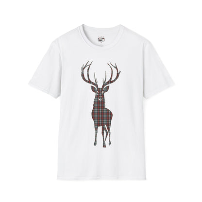 Tartan Stag Softstyle T-Shirt - Stewart Tartan, Unisex Tee, Scottish Scenery, Various Colours