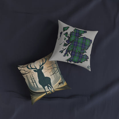 Reversible Square Cushion : Stag / Scotland Map - Douglas Tartan, Various Sizes