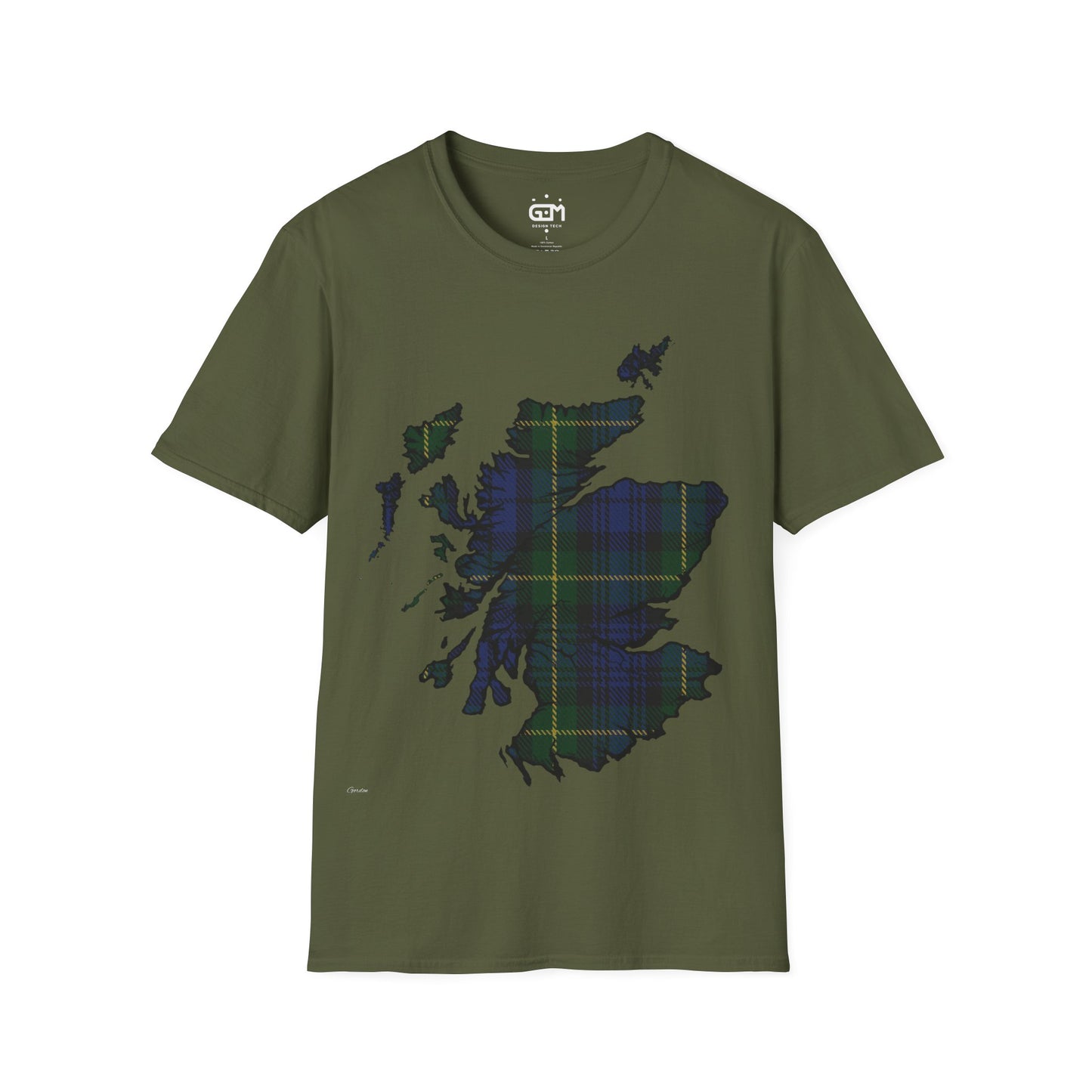 Scotland Tartan Map Softstyle Unisex T-Shirt, Gordon Tartan, Various Colours