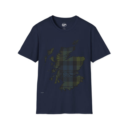 Scotland Tartan Map Softstyle Unisex T-Shirt, Campbell Tartan, Various Colours