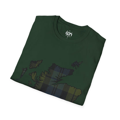 Scotland Tartan Map Softstyle Unisex T-Shirt, Campbell Tartan, Various Colours