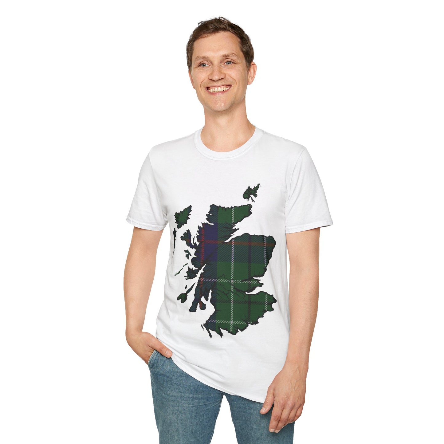 Scotland Tartan Map Softstyle Unisex T-Shirt, Duncan Tartan, Various Colours