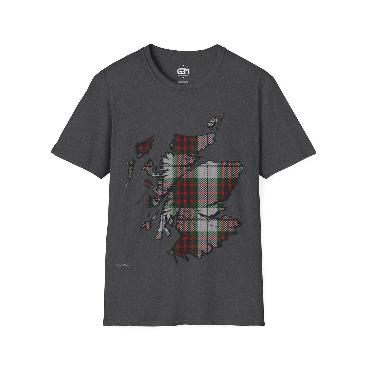 Scotland Tartan Map Softstyle Unisex T-Shirt, Fraser Dress Tartan, Various Colours